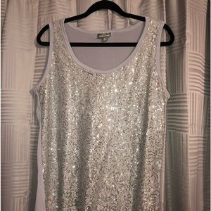 Roz & Ali from Dressbarn XL grey lace and sequin tank top